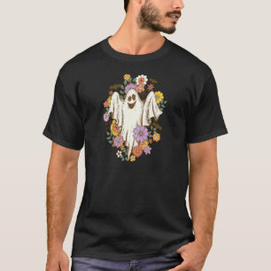 Womens Retro 70s Floral Hippie Ghost Halloween Ora T-Shirt