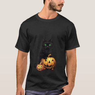 Womens Retro Black Cat Halloween Pumpkin Costume M T-Shirt