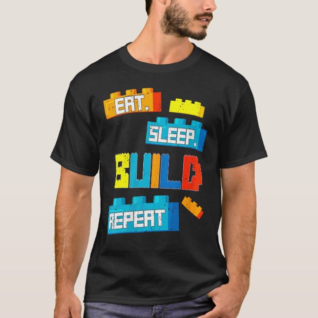 Womens Retro Eat Sleep Build Repeat Master Builder T-Shirt (Front)