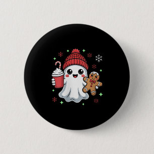 Womens Retro Ghost Beanie Christmas Holiday Xmas C 6 Cm Round Badge