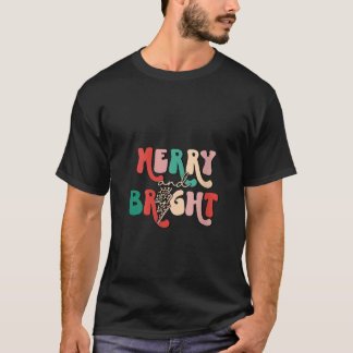 Womens Retro Groovy Merry And Bright Leopard Light T-Shirt