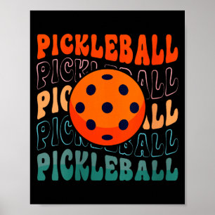 Womens retro pickleball waving style with a pickle poster