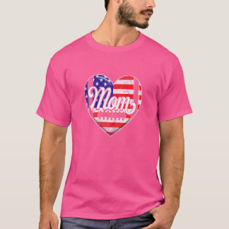 Womens Retro Usa Flag Heart Football Mum Mother's T-Shirt