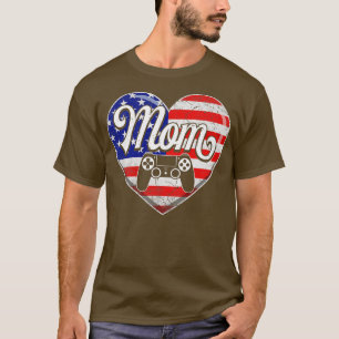 Womens Retro USA Flag Heart Video Game Mum Mother' T-Shirt