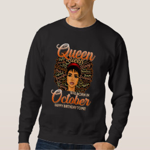 Womens Retro Vintage Queen Was Born In October Bla Sweatshirt