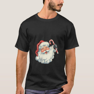 Womens Retro Vintage Santa With Candy Cane Christm T-Shirt