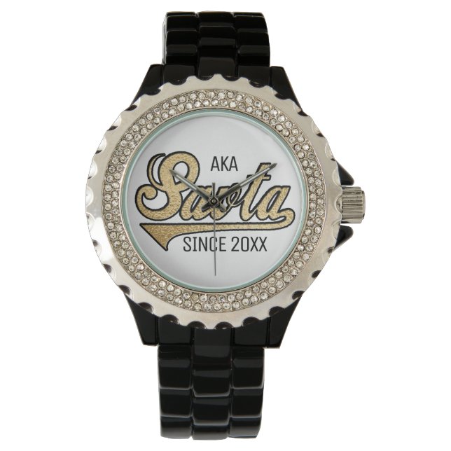 Women's Rhinestone Black Enamel Watch  Savta (Front)