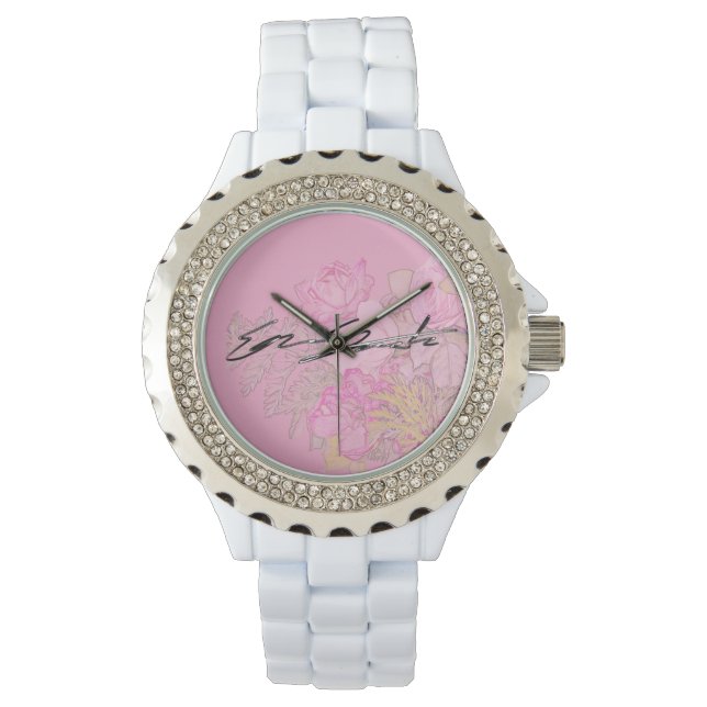 Women's Rhinestone White Enamel Watch (Front)