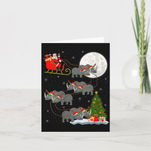Womens Rhino Santa Sleigh Flying Funny Magical Chr Card