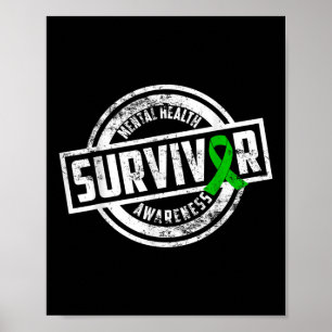 Womens Ribbon Green Mental Health Survivor Awarene Poster