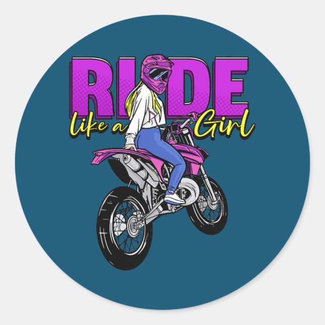 Womens Ride Like A Girl Dirt Bike Women Motocross Classic Round Sticker (Front)