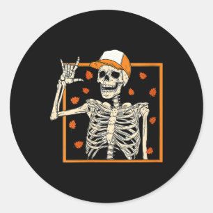 Womens Rock & Roll Skeleton Rock On Rock Star Classic Round Sticker