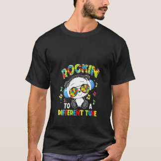 Womens Rockin' To A Different Tune Panda Autism Aw T-Shirt