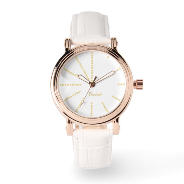 Womens Rose Gold Monogrammed White Leather Strap Watch (Front)