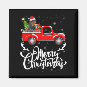 Womens Rottweiler Dog On Christmas Tree Red Truck Magnet