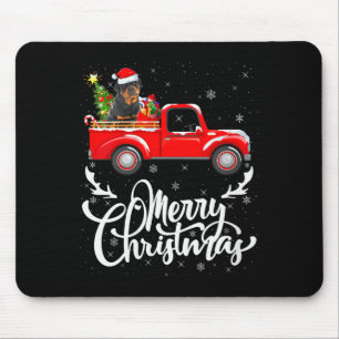 Womens Rottweiler Dog On Christmas Tree Red Truck  Mouse Pad