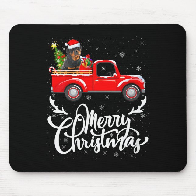 Womens Rottweiler Dog On Christmas Tree Red Truck  Mouse Pad (Front)