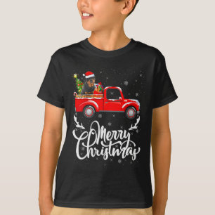 Womens Rottweiler Dog On Christmas Tree Red Truck T-Shirt