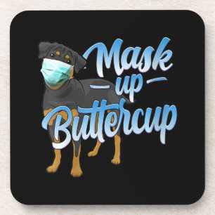 Womens Rottweiler Dog with Mask - Mask up Buttercu Coaster