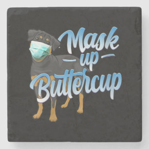 Womens Rottweiler Dog with Mask - Mask up Buttercu Stone Coaster
