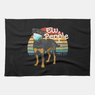 Womens Rottweiler Puppy with Mask - Ew People - Tea Towel