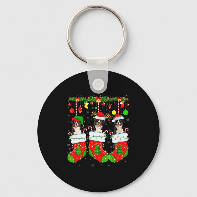 Womens Saint Bernard Dog In Christmas Socks Funny  Key Ring (Front)