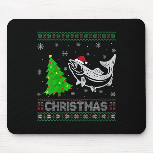 Womens Salmon Xmas Tree Lighting Ugly Christmas Sw Mouse Pad (Front)