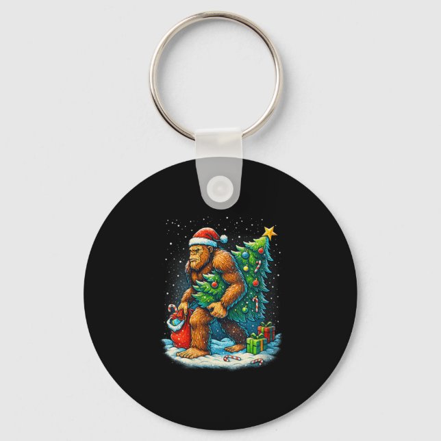 Womens Santa Bigfoot Christmas Tree Sasquatch Xmas Key Ring (Front)