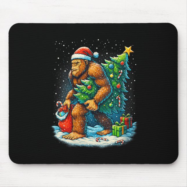 Womens Santa Bigfoot Christmas Tree Sasquatch Xmas Mouse Pad (Front)