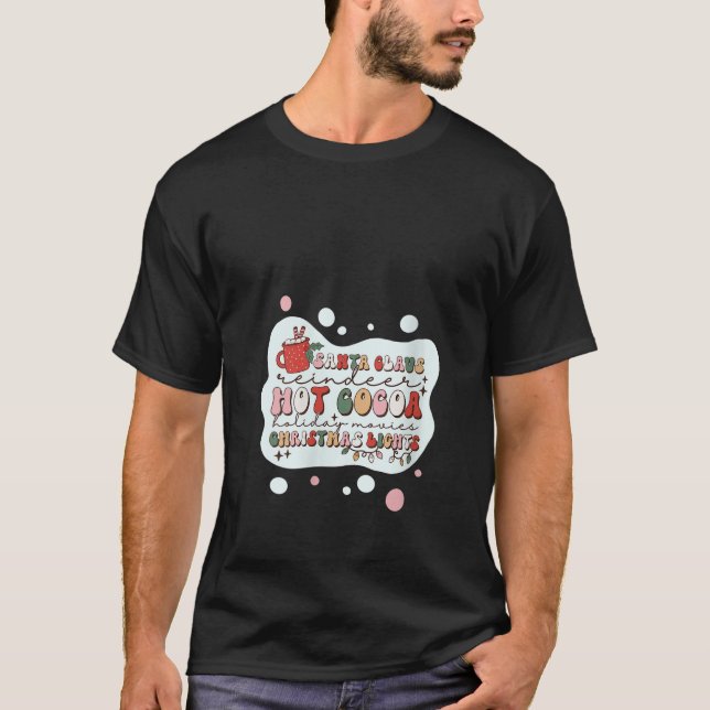 Womens Santa Claus Reindeer Hot Cocoa and Christma T-Shirt (Front)