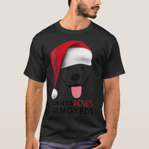 Womens Santa Loves Samoyeds Puppy Dog VNeck T-Shirt