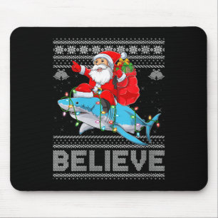 Womens Santa Riding Shark Ugly Christmas Sweater B Mouse Pad