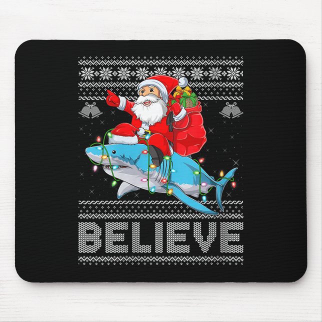 Womens Santa Riding Shark Ugly Christmas Sweater B Mouse Pad (Front)