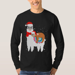 Womens Santa Sloth Riding Llama Christmas T-Shirt