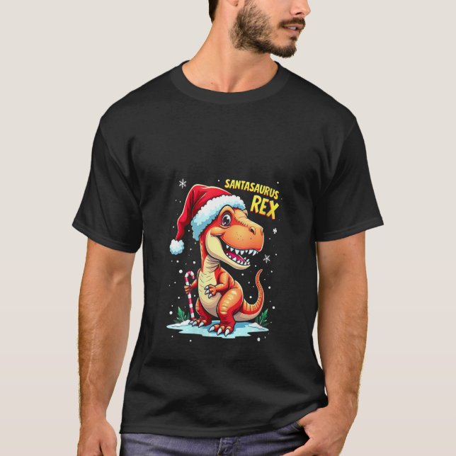Womens Santasaurus Rex Funny Dinosaur xmas Santa H T-Shirt (Front)