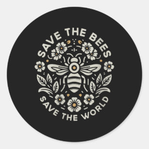 Womens Save The Bees Save The World Floral Bee V Classic Round Sticker