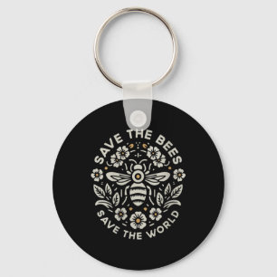 Womens Save The Bees Save The World Floral Bee V Key Ring