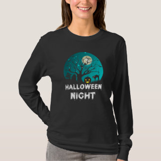 Womens Scary Halloween Broom Engraved Pumpkin Grav T-Shirt