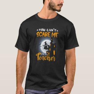 Womens Scary Halloween Broom Moon Witch Teacher T-Shirt