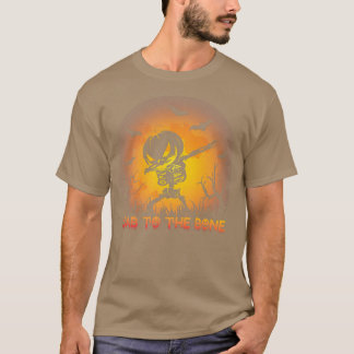 Womens Scary Halloween dab to the bone engraved pu T-Shirt