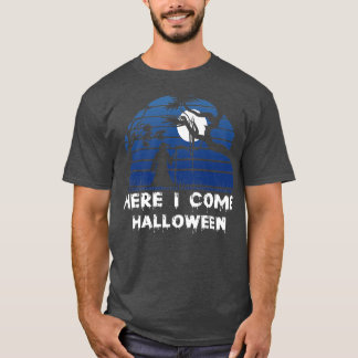 Womens Scary Halloween design broom here I come  T-Shirt