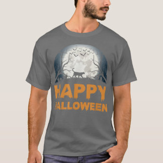 Womens Scary Halloween moon cat design1087 T-Shirt