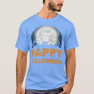 Womens Scary Halloween moon cat design T-Shirt