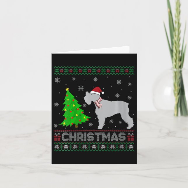 Womens Schnauzer Dog Xmas Tree Lighting Ugly Chris Card (Front)