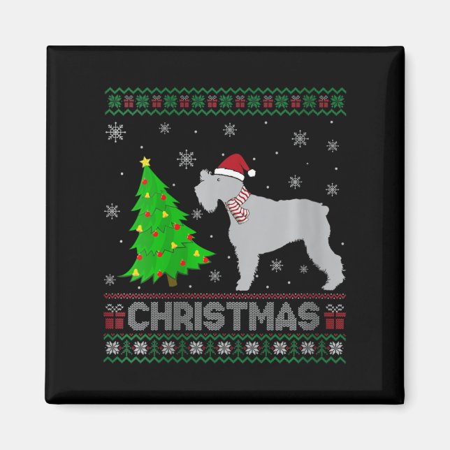 Womens Schnauzer Dog Xmas Tree Lighting Ugly Chris Magnet (Front)