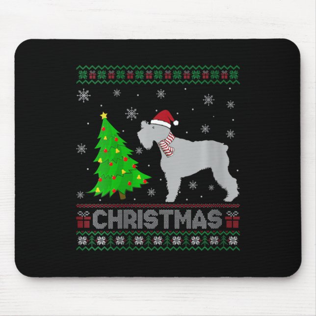 Womens Schnauzer Dog Xmas Tree Lighting Ugly Chris Mouse Pad (Front)