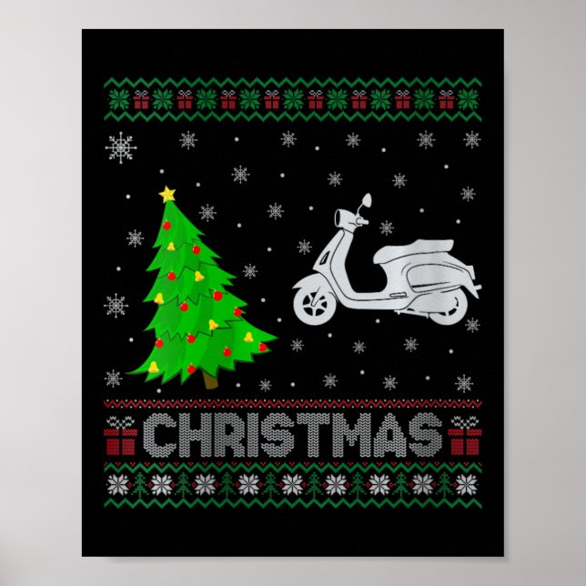 Womens Scooters Xmas Tree Lighting Ugly Christmas  Poster (Front)