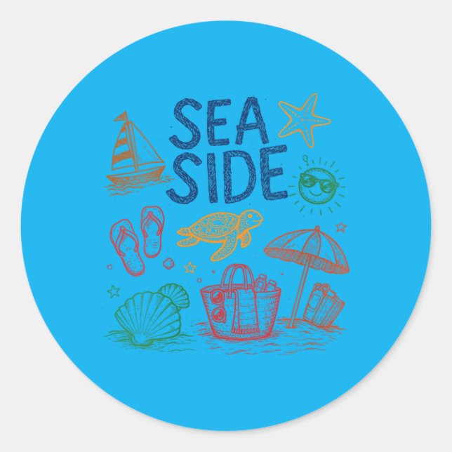 Womens Seaside Summer Vibes Beach Vacation Classic Round Sticker (Front)