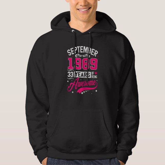 Womens September 1989 33 Birthday Apparel 33 Years Hoodie (Front)