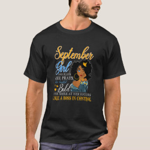Womens September Girl She Slays She Prays And Beau T-Shirt